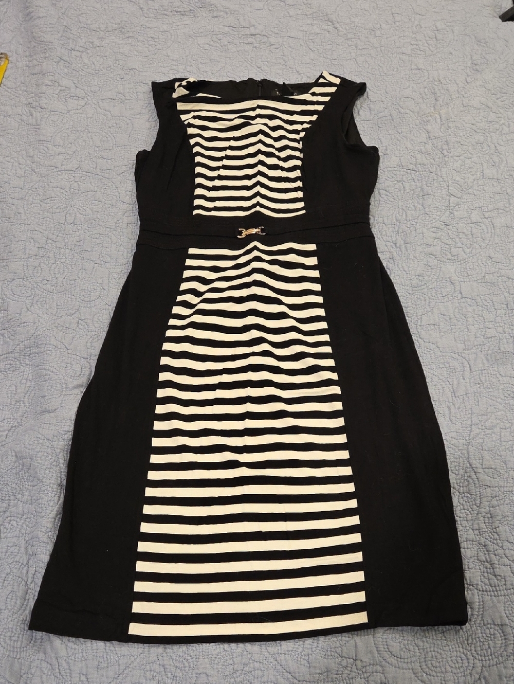 White House Black Market Black & White Striped Panel Midi Dress Size 8!